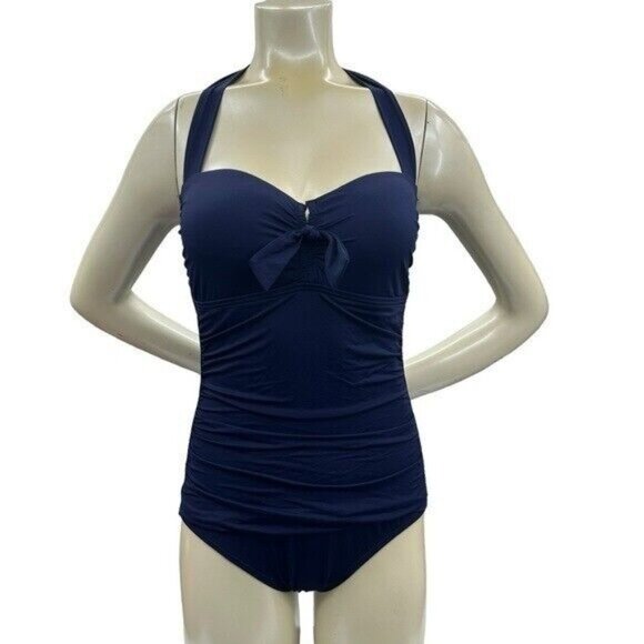 Tommy Bahama Women's 10 Swim Suit One Piece Halter Navy Blue Retro Slimming - Picture 1 of 11